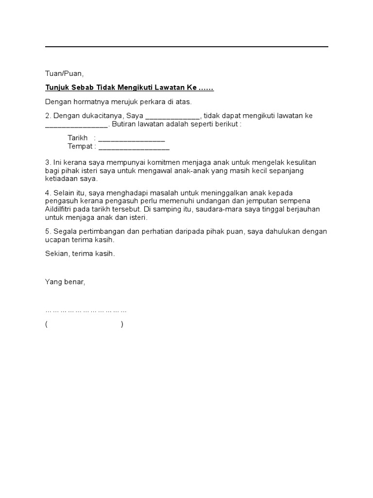 Jawapan Surat Tunjuk Sebaba