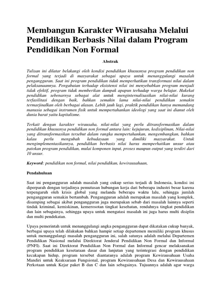 Inovasi Desa: Membangun Generasi Wirausahawan Tangguh melalui Pendidikan Non Formal