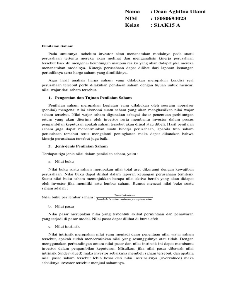 Penilaian Harga Saham