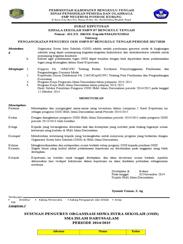 Sk Kepengurusan Osis Kumpulan Kunci Jawaban Buku