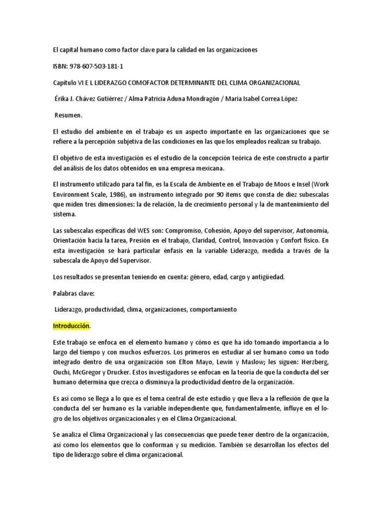 El Capital Humano Como Factor Clave Para La Calidad En Las
