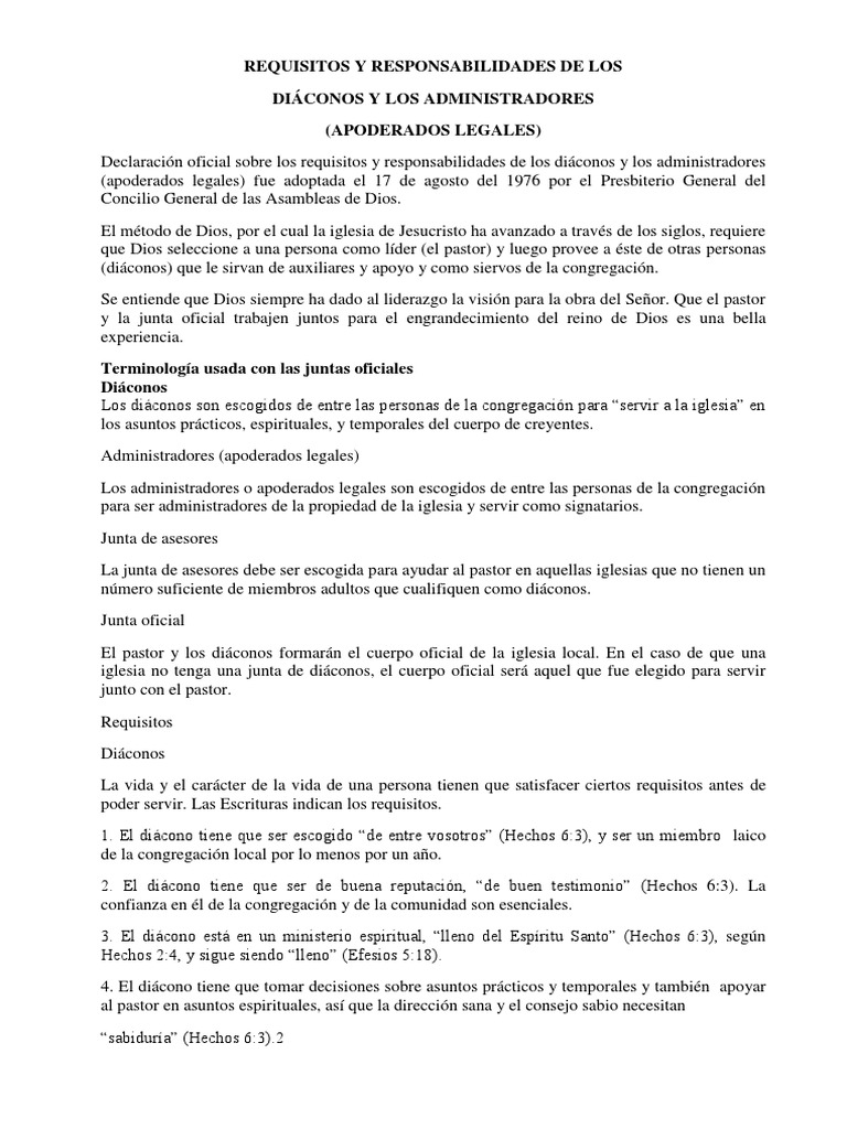 Requisitos y responsabilidades de los diaconos pdf di cono