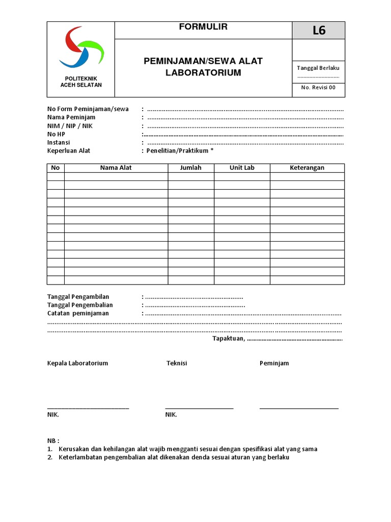 Form Peminjaman Alat