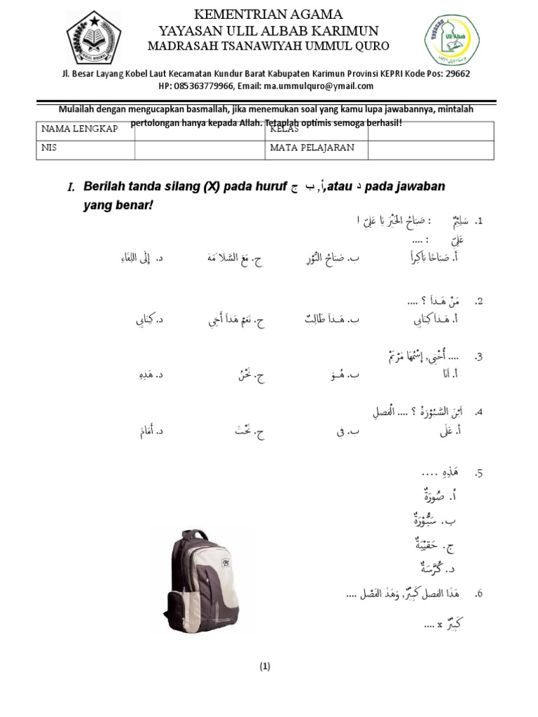Soal Bahasa Arab Mts Kelas 9 Semester Ganjil