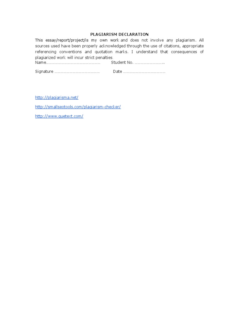 Plagiarism Declaration | PDF