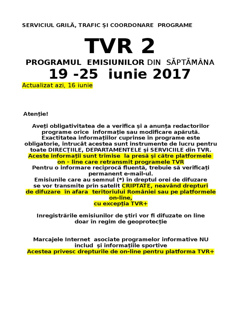 Program 19 25 Iunie 2017 Tvr2