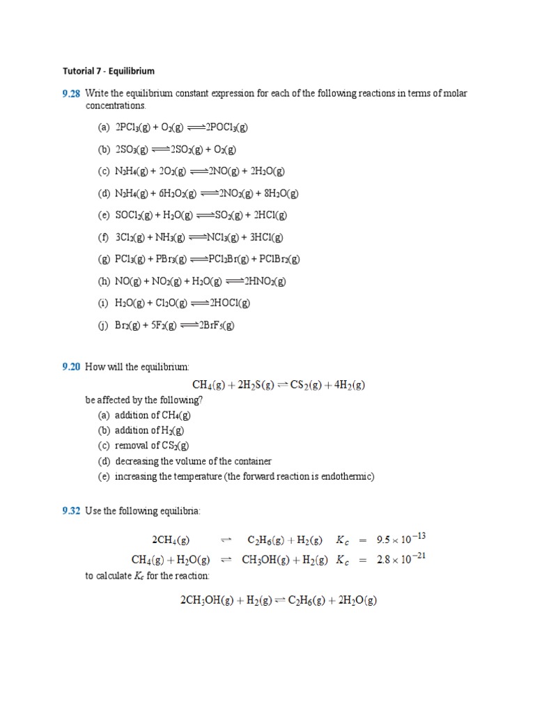 Equilibrium Constant Expressions Tutorial | PDF | Molar Concentration ...