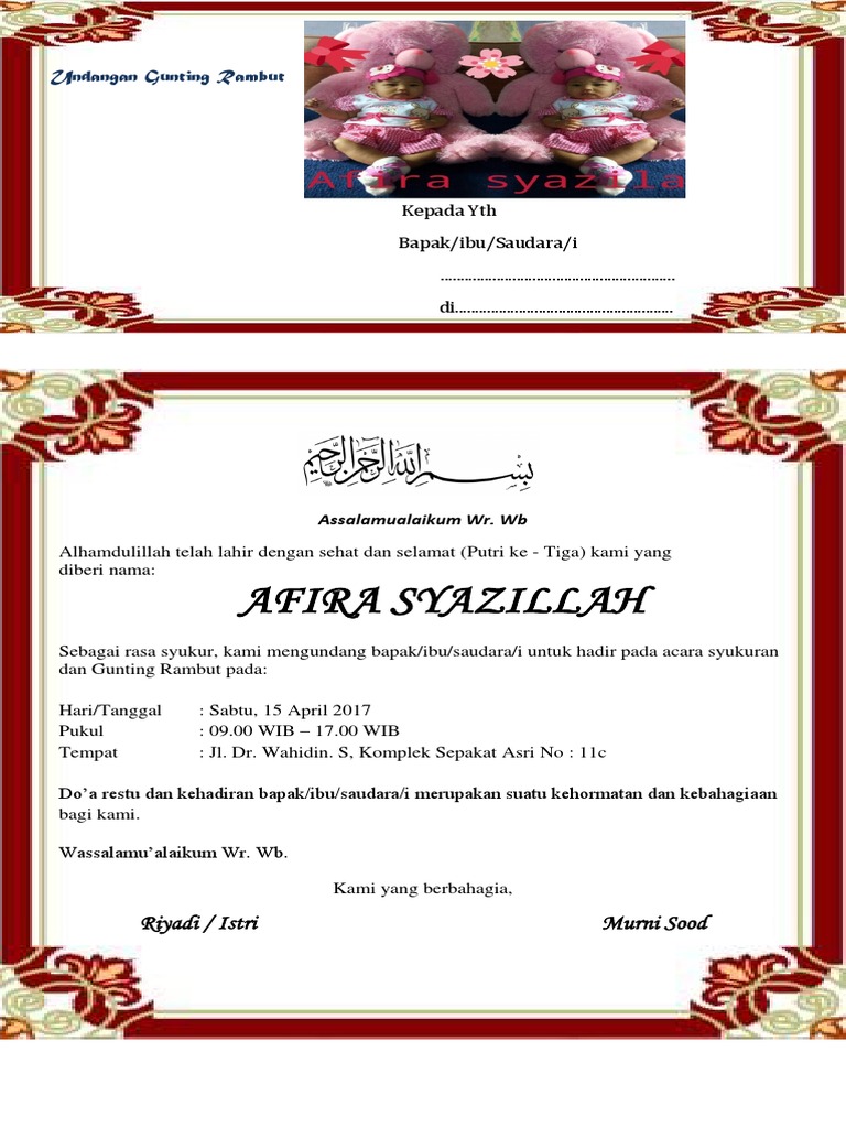 8600 Contoh Undangan Aqiqah Dan Gunting Rambut Terbaik Gratis