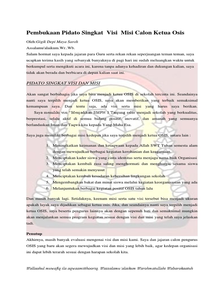 Pidato Calon Osis Jejak Sekolah