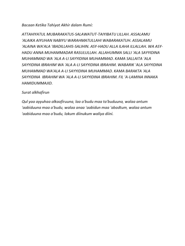 Bacaan Ketika Tahiyat Akhir Pdf