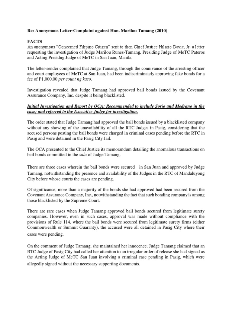 20 Re Anonymous Against Hon. Marilou Tamang Bail