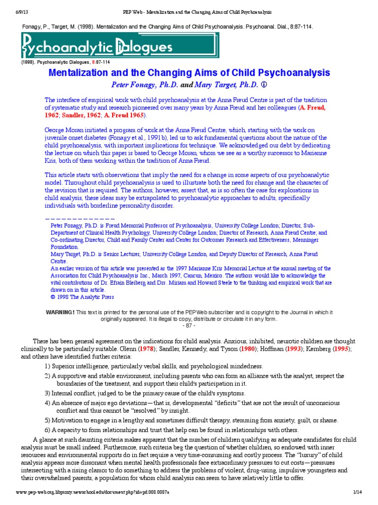 Fonagy, Target - Mentalization and The Changing Aims of Child ...