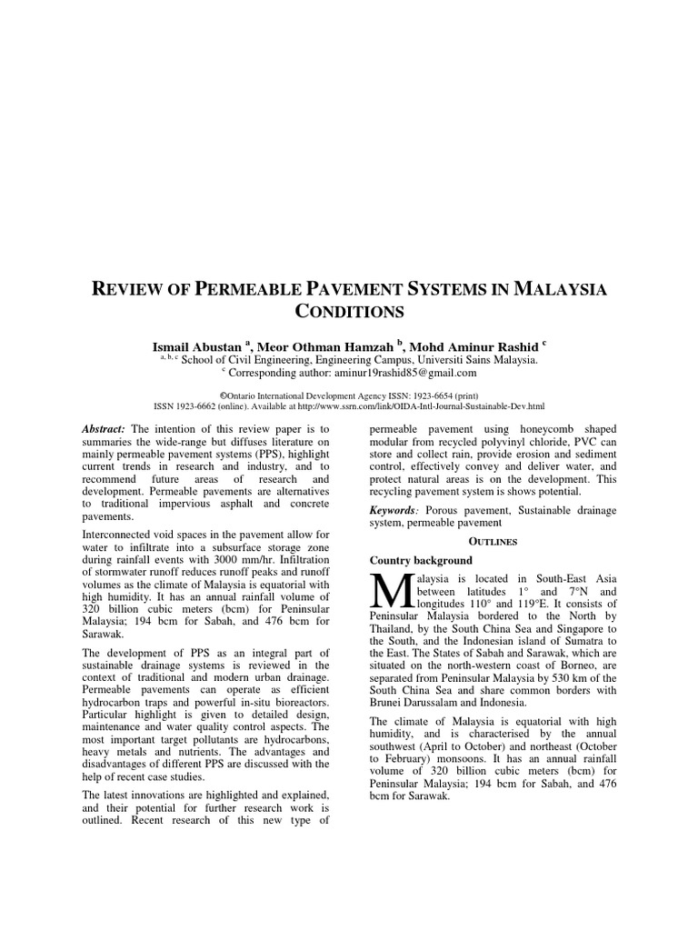 Review of Permeable Pavement Systems in Malaysia Conditions | PDF ...