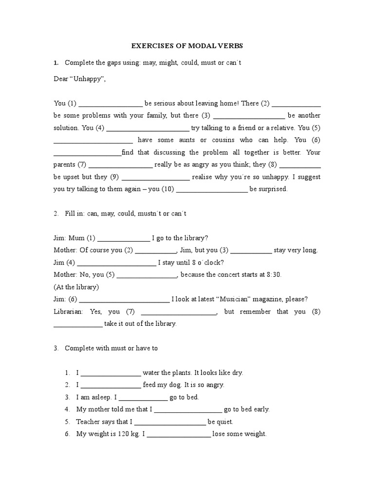 Exercises Of Modal Verbs