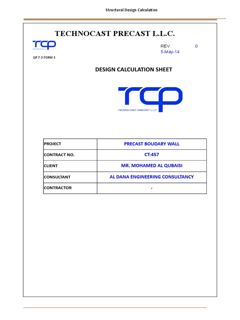 Analysis of Structural Design Calculations for a Precast Boundary Wall ...