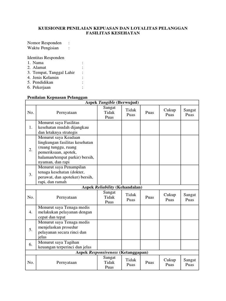 Contoh Angket Kepuasan Pelanggan  Contoh Resource