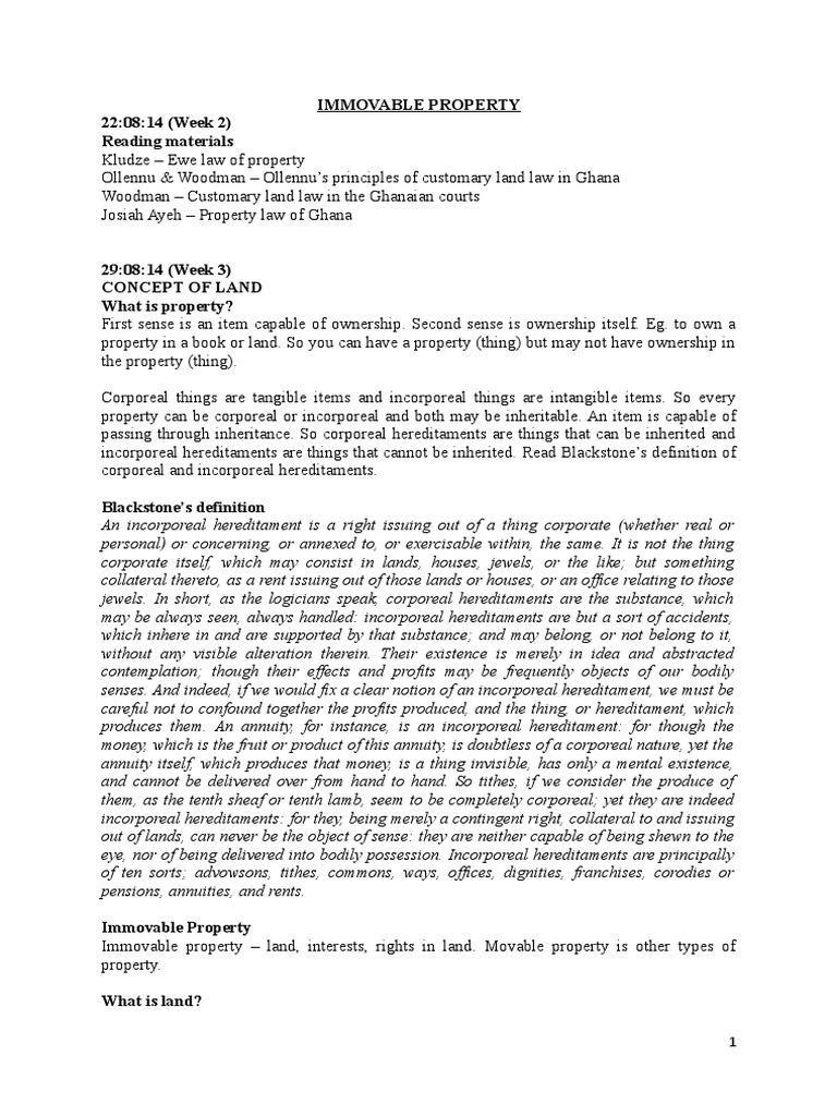 Immovable Property - Notes | PDF | Leasehold Estate | Landlord