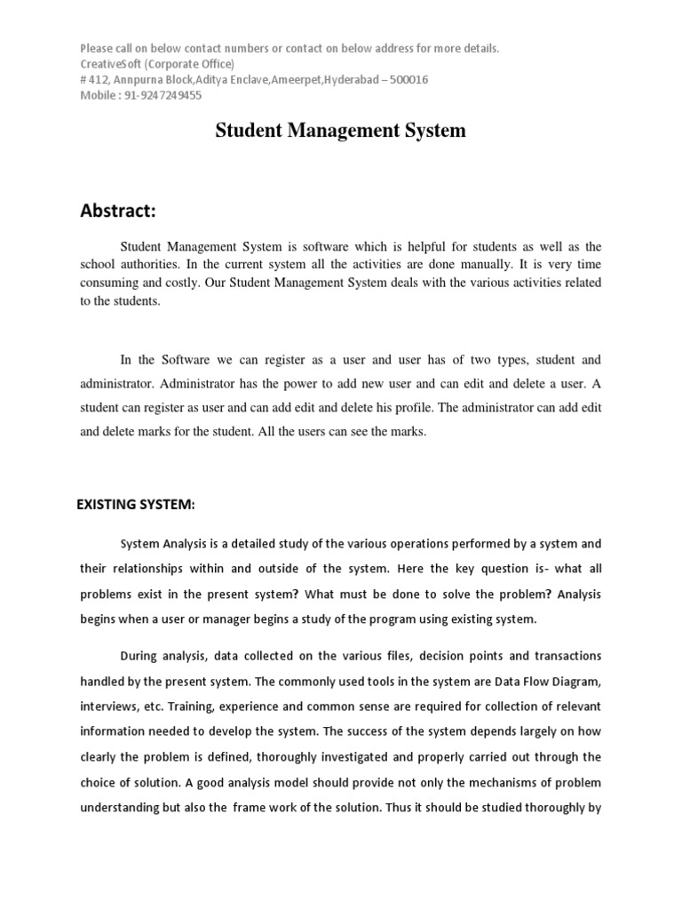 26) Student Management System (Abstract) | System | Databases