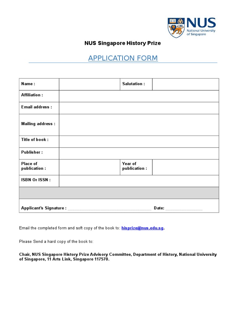 NUS Singapore History Prize Application | PDF