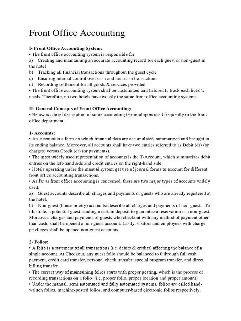 Front Office Accounting PDF Debits And Credits Financial Transaction