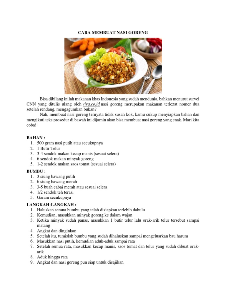 Contoh Teks Prosedur Langkah Langkah Membuat Nasi Goreng Contoh Teks Prosedur Langkah Langkah Membuat Nasi Goreng