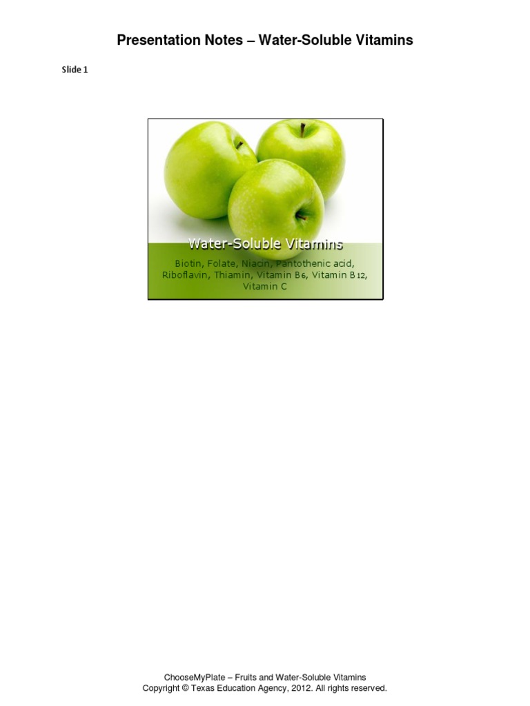 Presentation Notes Water Soluble Vitamins Pdf Vitamin Nutrition