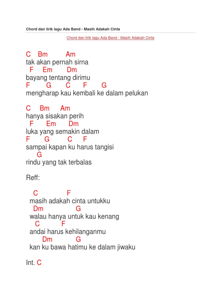 Chord Dan Lirik Lagu Ada Band Masih Adakah Cinta Pdf