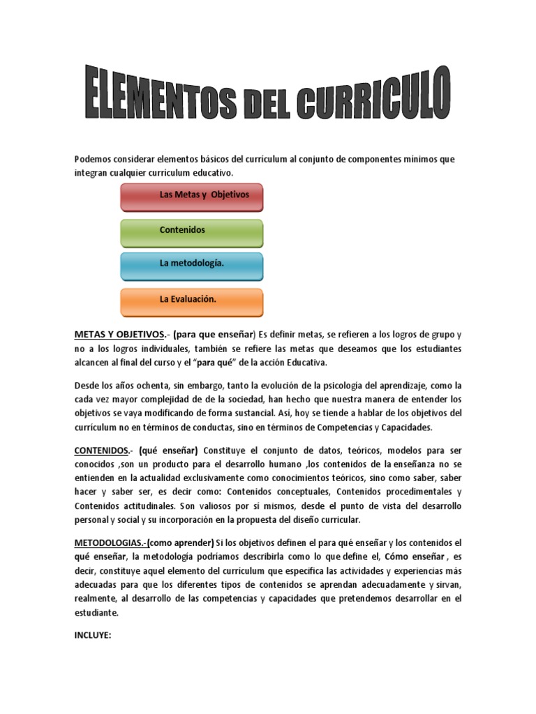 Elementos Del Curriculo | PDF | Plan de estudios | Cognición