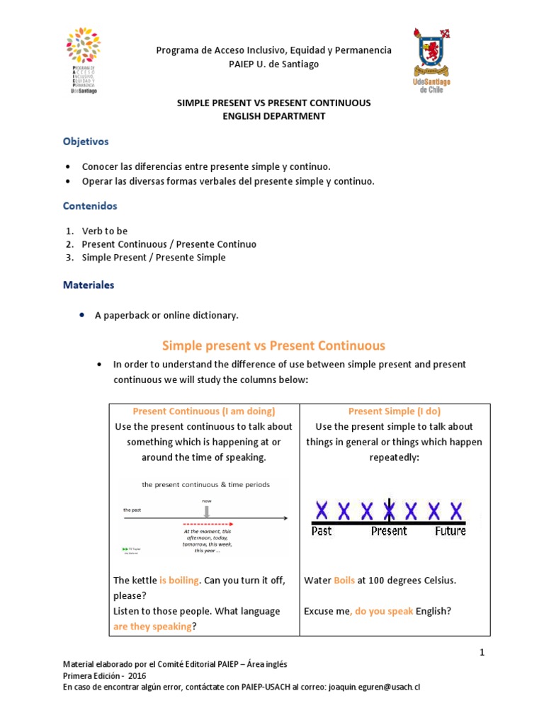 Simple Present vs Present Continuous Guide | PDF | Grammar | Linguistics