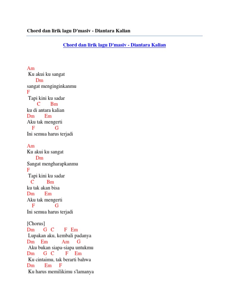 Chord Dan Lirik Lagu D Masiv Diantara Kalian