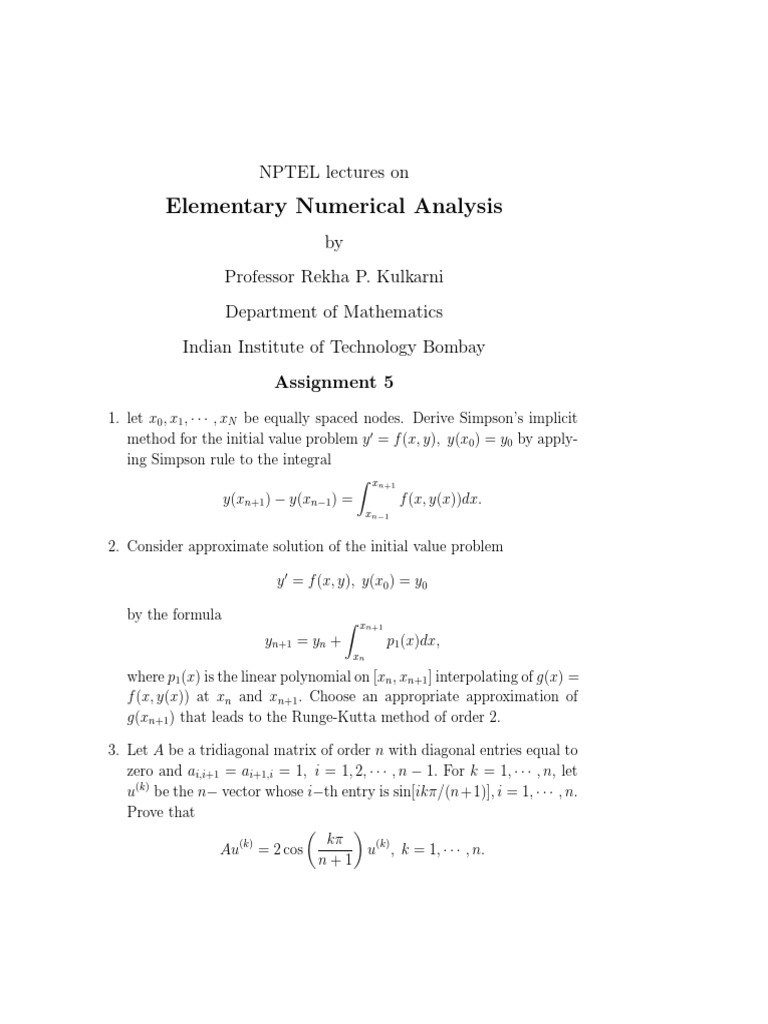 Elementary Numerical Analysis NPTEL Lectures On PDF