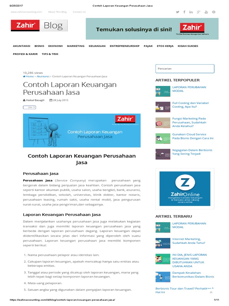 Contoh Laporan Keuangan Perusahaan Jasa