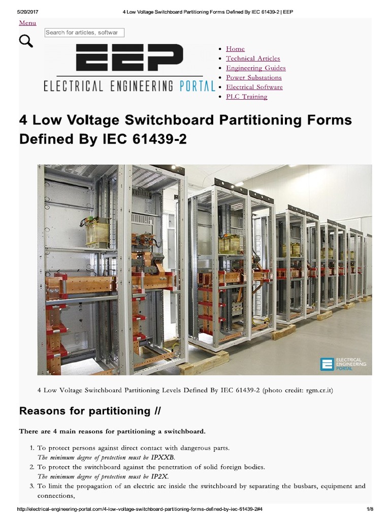 4 Low Voltage Switchboard Partitioning Forms Defined by IEC 61439-2 ...