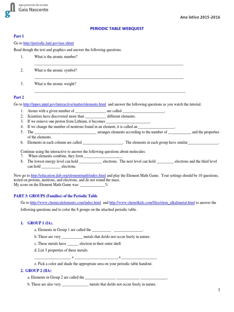 periodic table webquest 11  Periodic Table  Chemical Elements Regarding Periodic Table Webquest Worksheet Answers