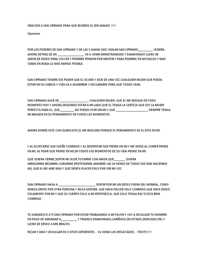 Oracion A San Cipriano para Que Regrese El Ser Amado | PDF