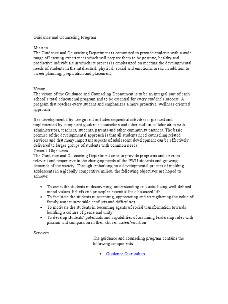 Comprehensive School Guidance Program | PDF | School Counselor ...
