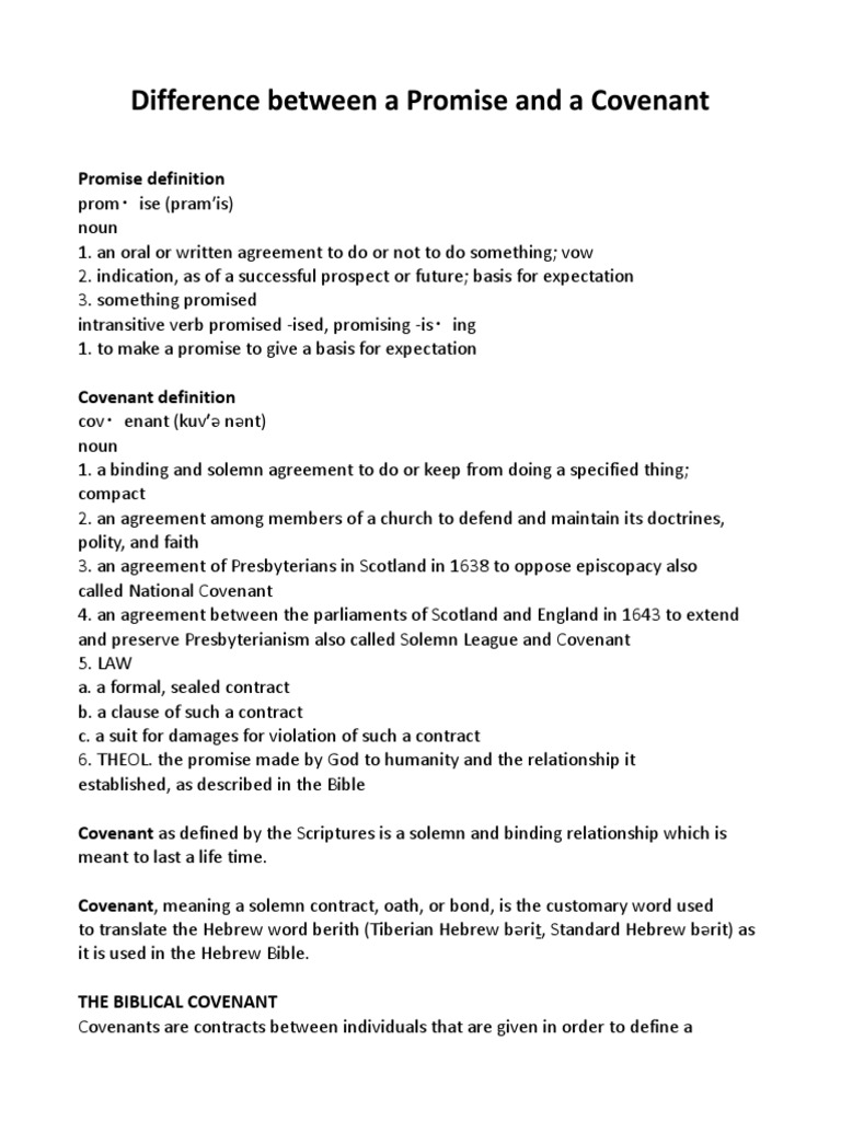 Difference Between A Promise and A Covenant PDF Covenant (Biblical