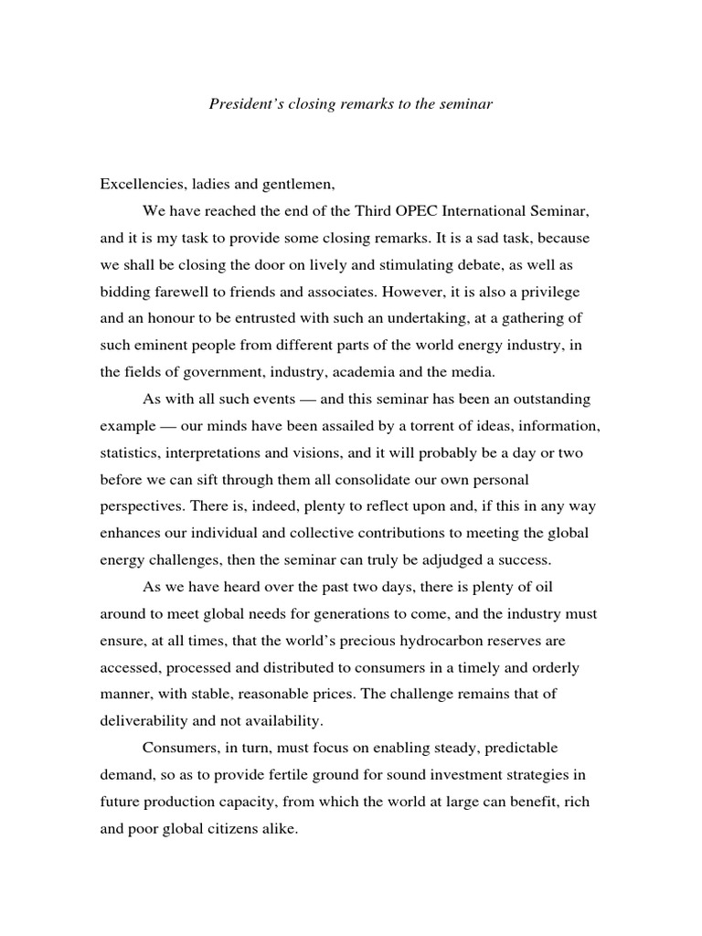 Closing Speech PDF World Energy Consumption Petroleum