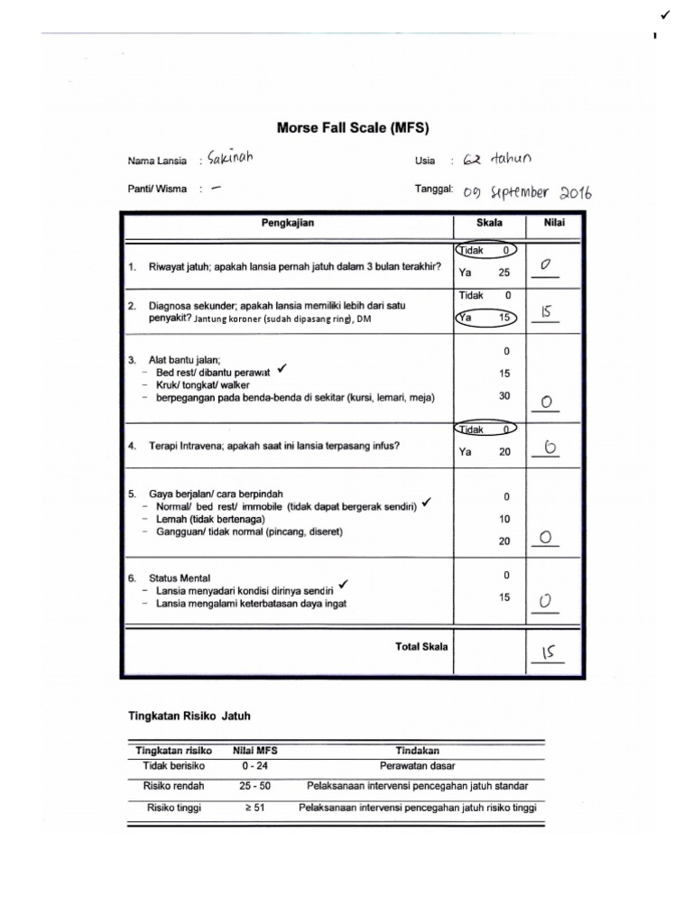 Interpretasi Morse Fall Scale untuk Lansia | PDF | Pengembangan Diri ...