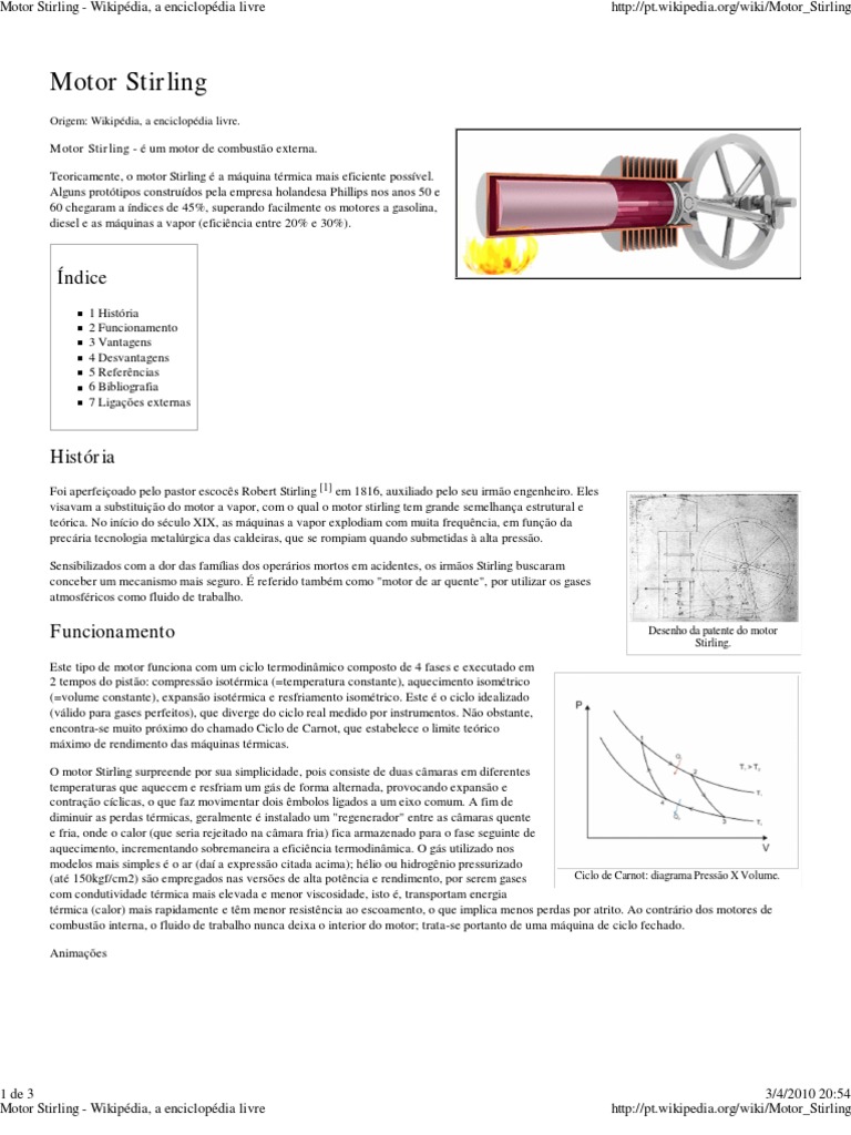 Motor Stirling: Eficiência e História | PDF | Motor de Combustão ...
