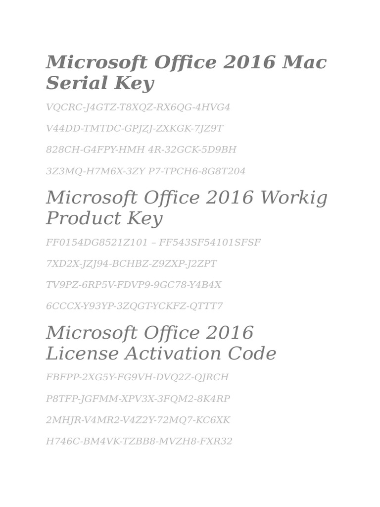 Microsoft Office 2016 Mac Serial Key PDF