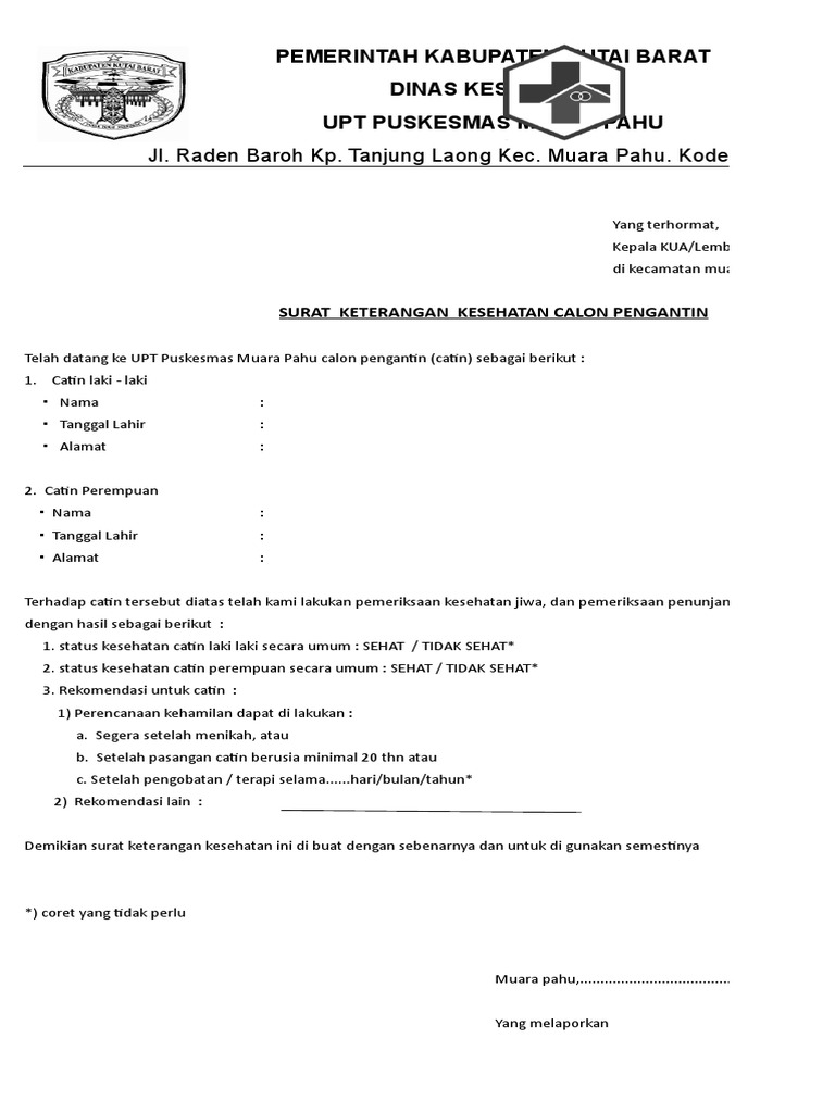 Surat Keterangan Sehat Catin 