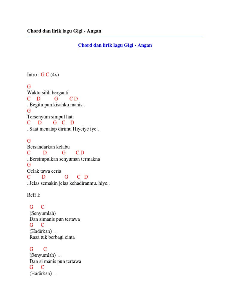 Chord Dan Lirik Lagu Gigi Angan