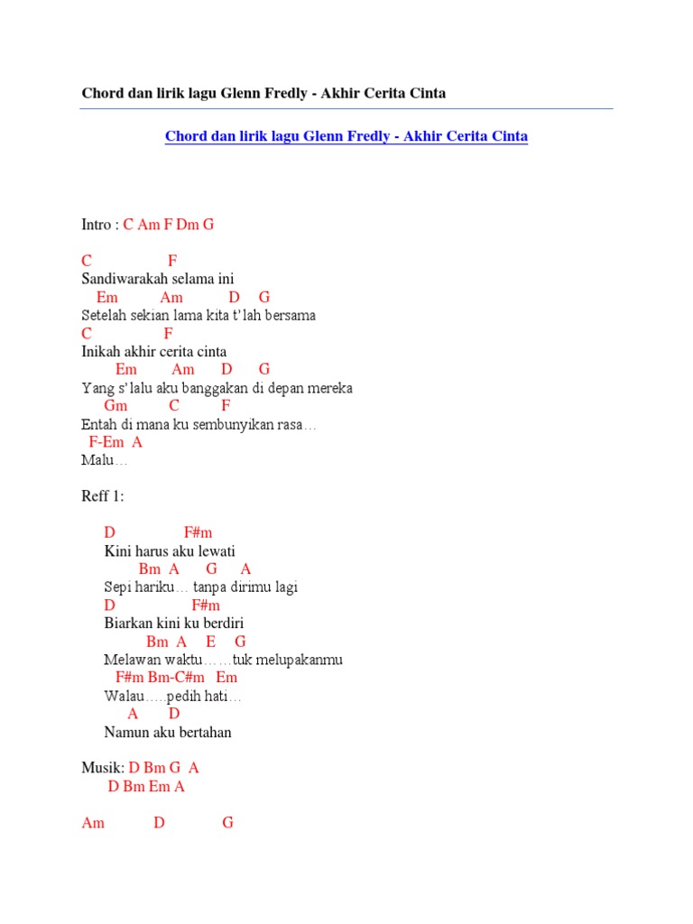 Chord Dan Lirik Lagu Glenn Fredly Akhir Cerita Cinta Download mp3 kahitna cerita cinta lirik mp3 gratis, mudah dan cepat. chord dan lirik lagu glenn fredly