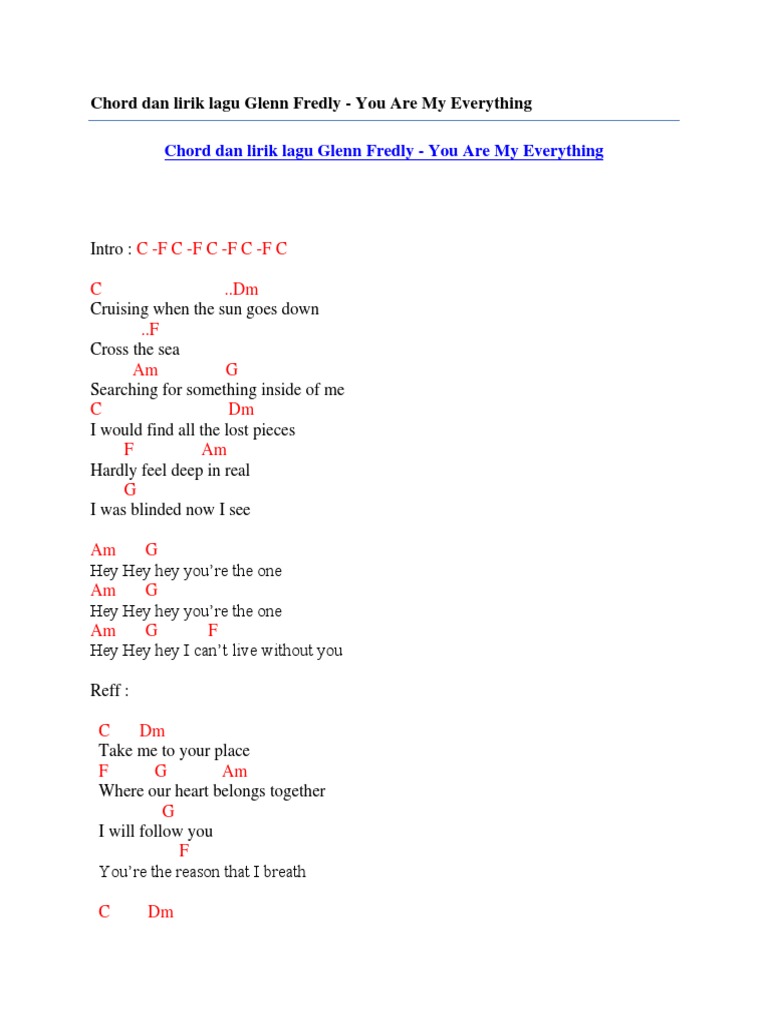 Chord Dan Lirik Lagu Glenn Fredly - You Are My Everything | PDF ...