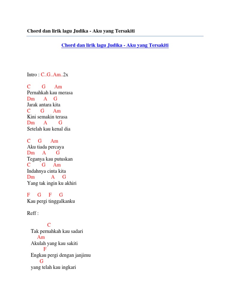 Chord Dan Lirik Lagu Judika Aku Yang Tersakiti