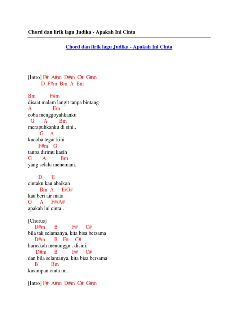 Chord Dan Lirik Lagu Judika - Apakah Ini Cinta | PDF