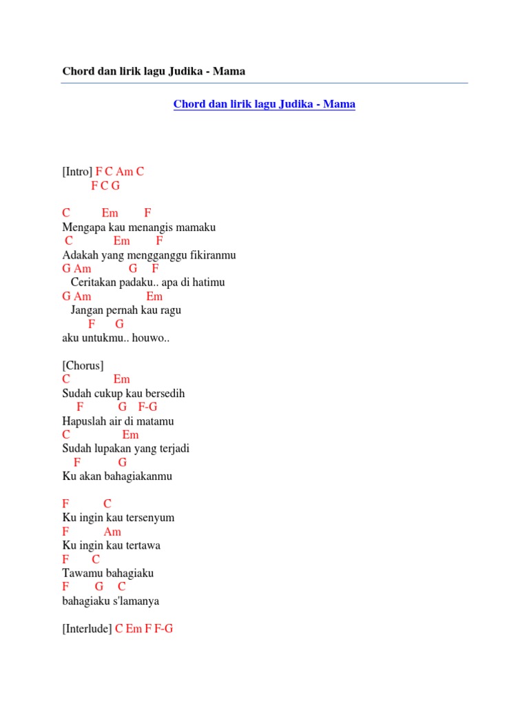 Chord Dan Lirik Lagu Judika Mama