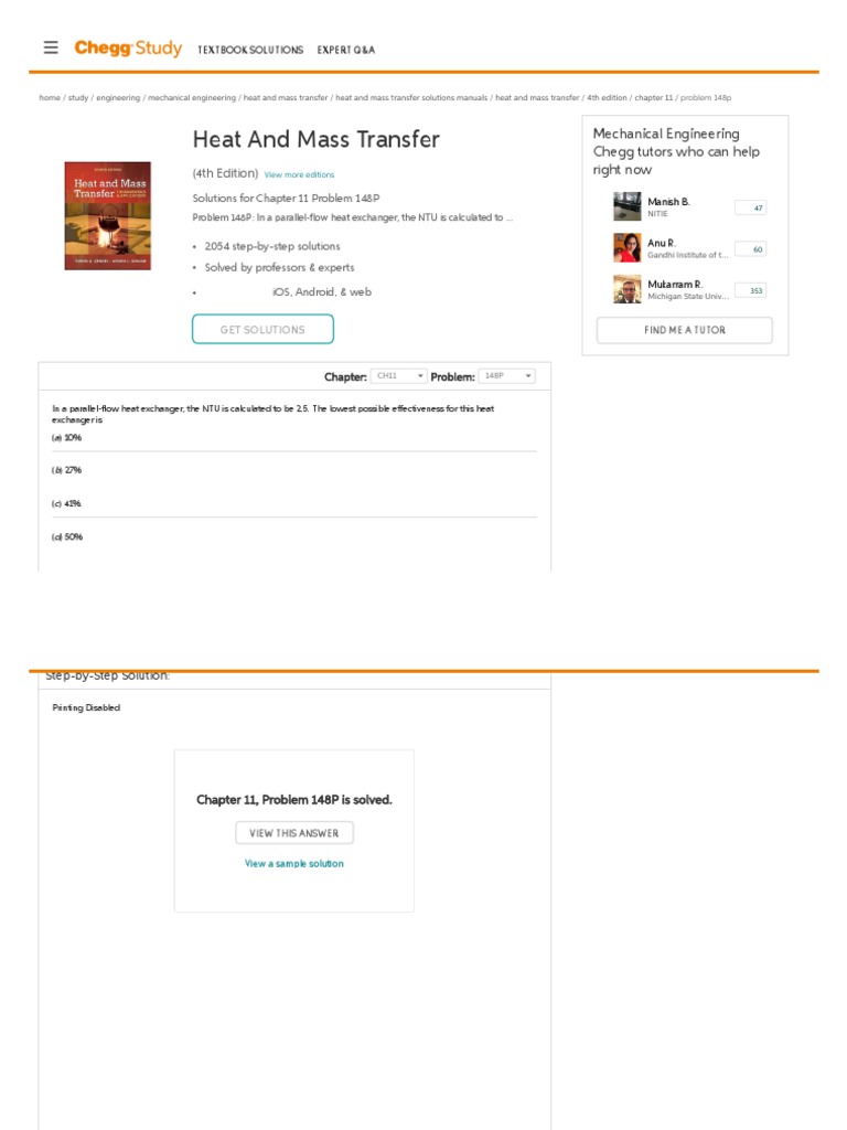 Solved in A ParallelFlow Heat Exchanger, The NTU Is Calculate