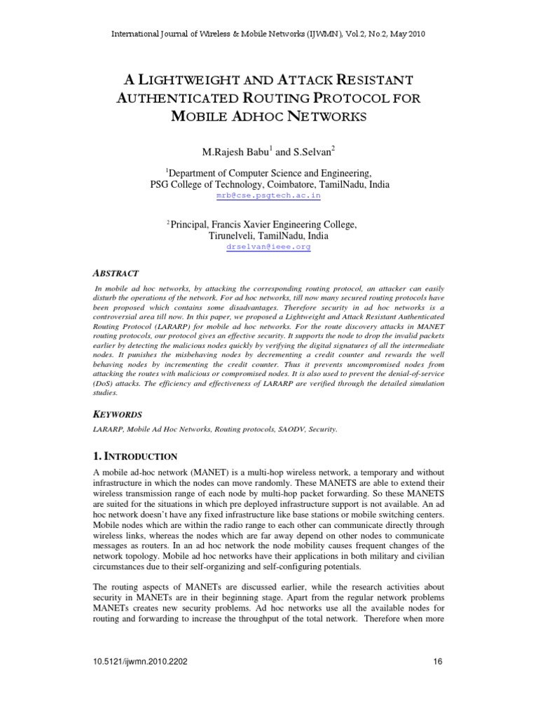 A Lightweight and Attack Resistant Authenticated Routing Protocol For ...